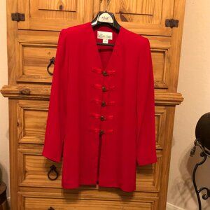 red pant suit wide leg